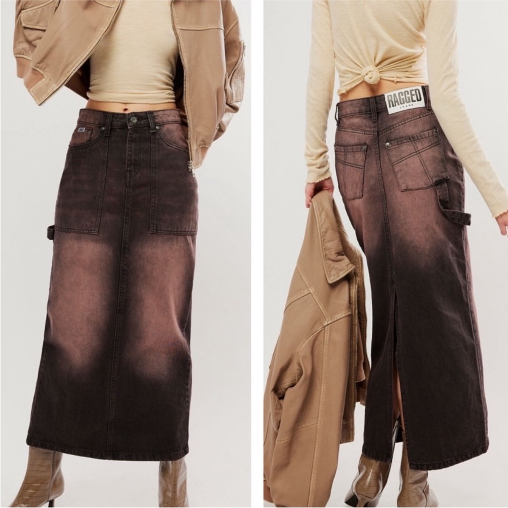 FREE PEOPLE THE RAGGED PRIEST COCOA BROWN MAXI DENIM SKIRT OVERSIZED 4
